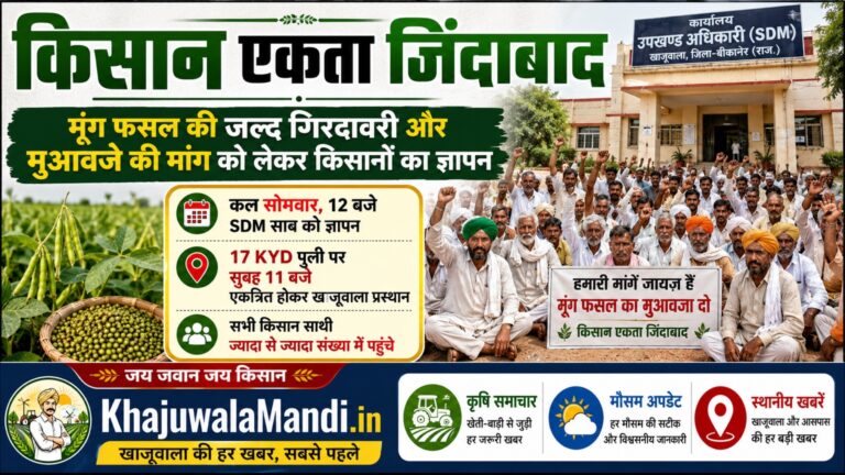मूंग फसल की गिरदावरी और मुआवजे की मांग को लेकर खाजूवाला में किसान ज्ञापन कार्यक्रम