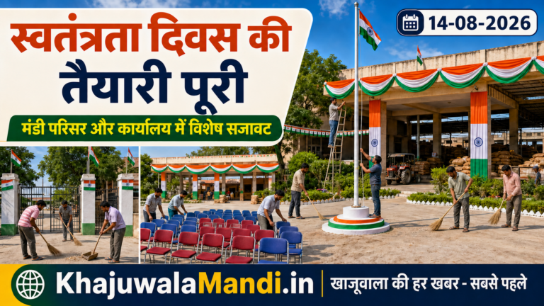 खाजूवाला मंडी में स्वतंत्रता दिवस की तैयारियाँ पूरी, परिसर और कार्यालय को सजाया गया