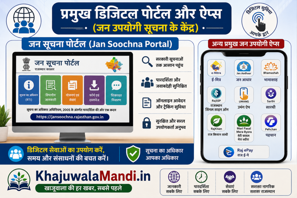 राजस्थान जन सूचना पोर्टल और जन उपयोगी मोबाइल ऐप्स