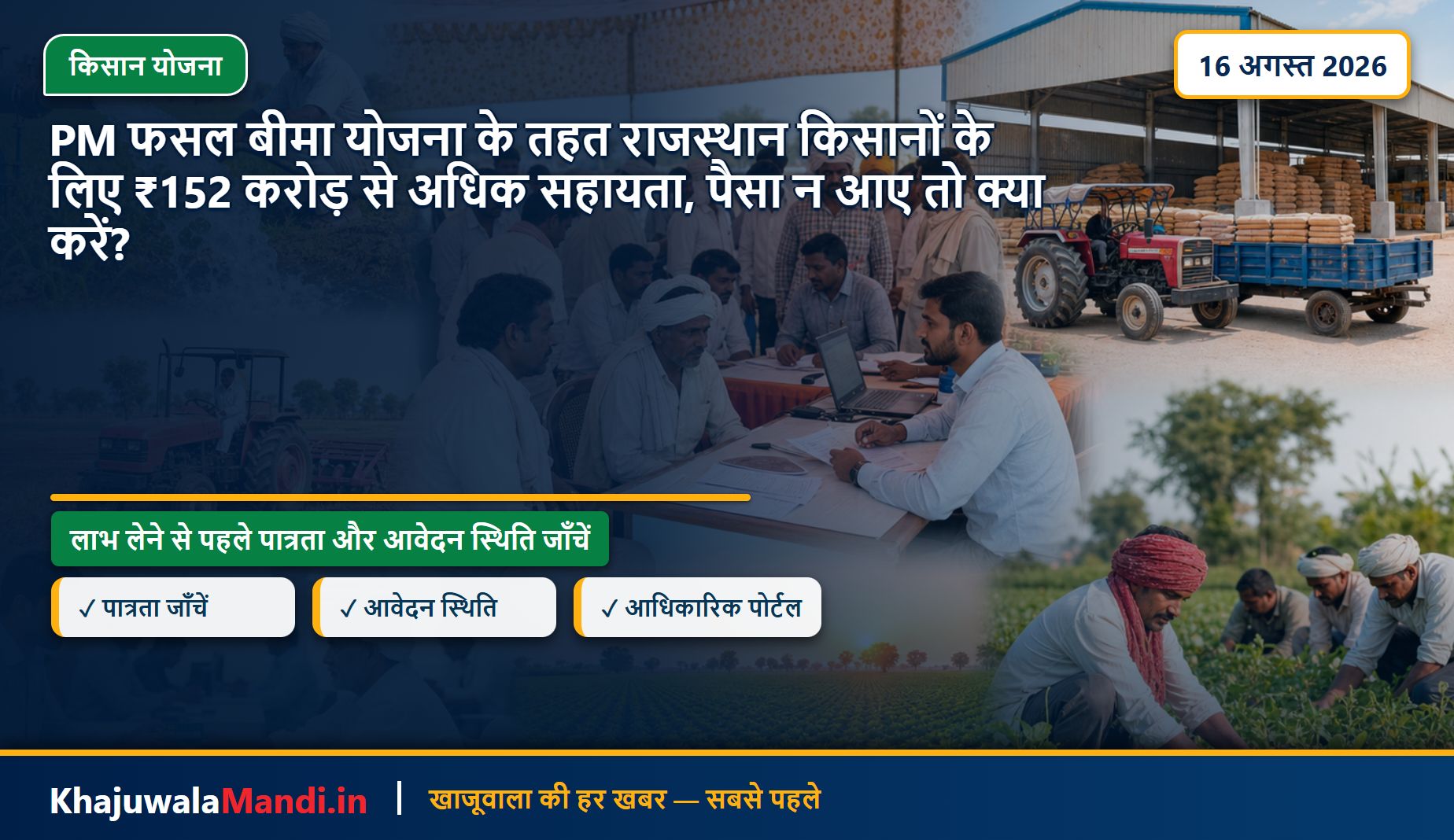 PM फसल बीमा योजना के तहत राजस्थान किसानों के लिए ₹152 करोड़ से अधिक सहायता, पैसा न आए तो क्या करें?