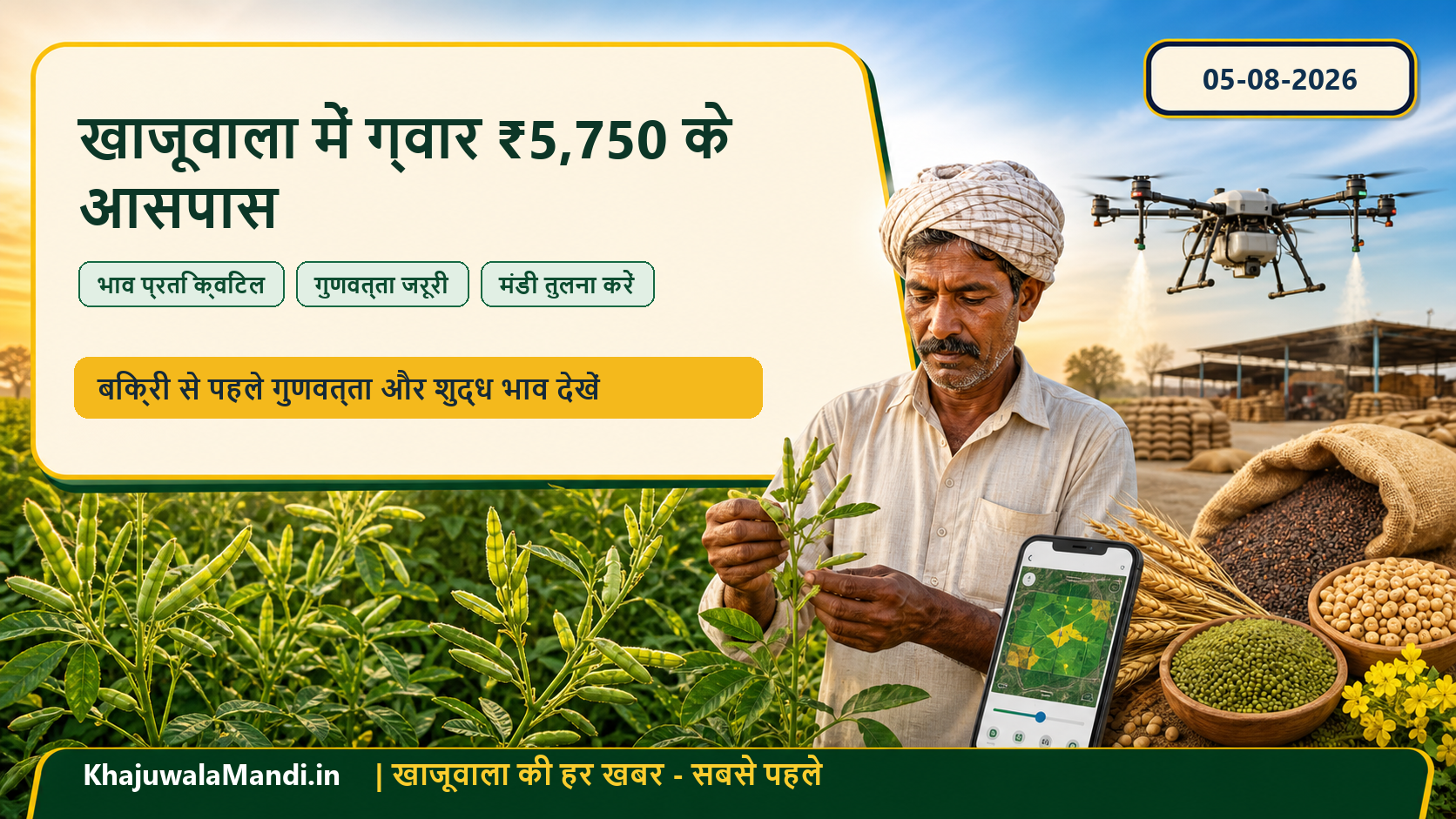 खाजूवाला में ग्वार भाव ₹5,750 के आसपास, अगस्त की शुरुआत की चाल किसानों को क्या संकेत देती है?