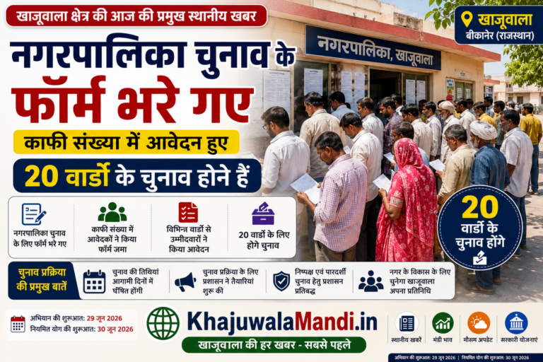 खाजूवाला नगर पालिका चुनाव के लिए नामांकन फॉर्म भरते लोग
