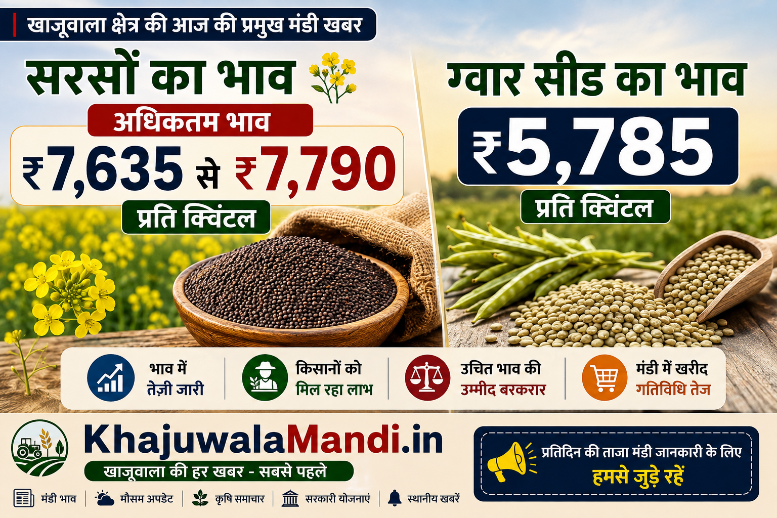 खाजूवाला मंडी में सरसों और ग्वार सीड के भाव