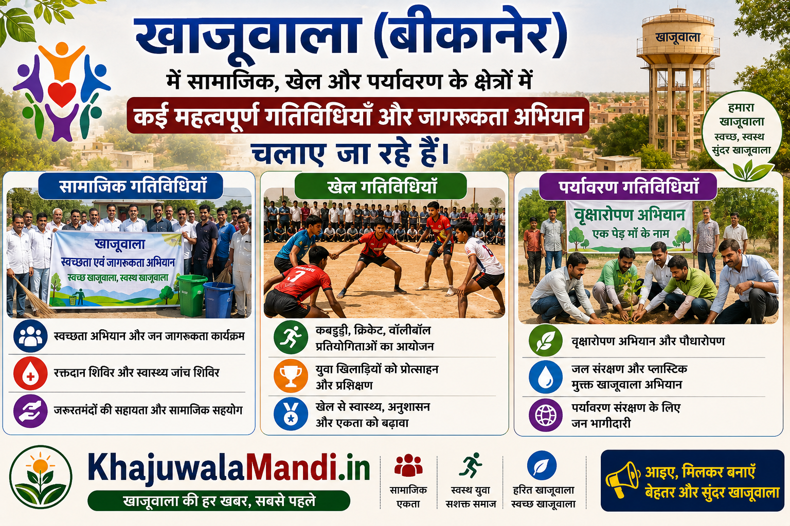 खाजूवाला में सामाजिक, खेल और पर्यावरण गतिविधियों की जानकारी