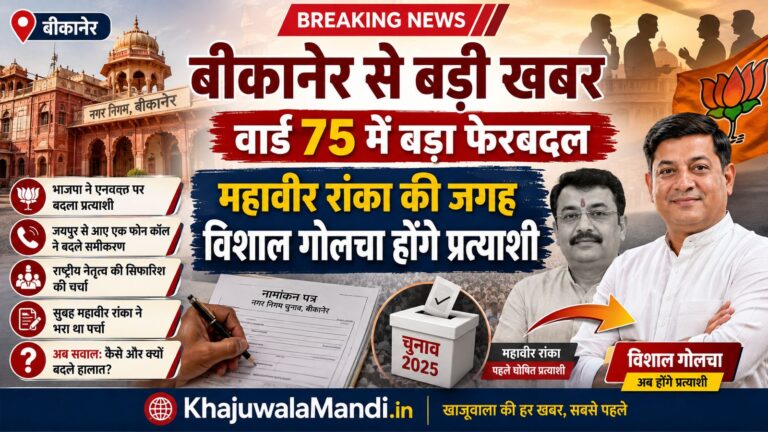 बीकानेर वार्ड 75 में भाजपा का बड़ा बदलाव, महावीर रांका की जगह विशाल गोलछा प्रत्याशी